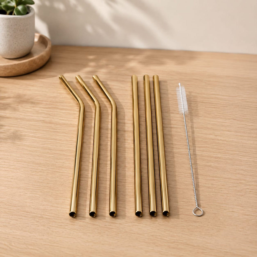 Steel straw - Golden ( 6 pc set)cleaning brush included
