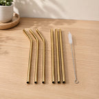 Steel straw - Golden ( 6 pc set)cleaning brush included