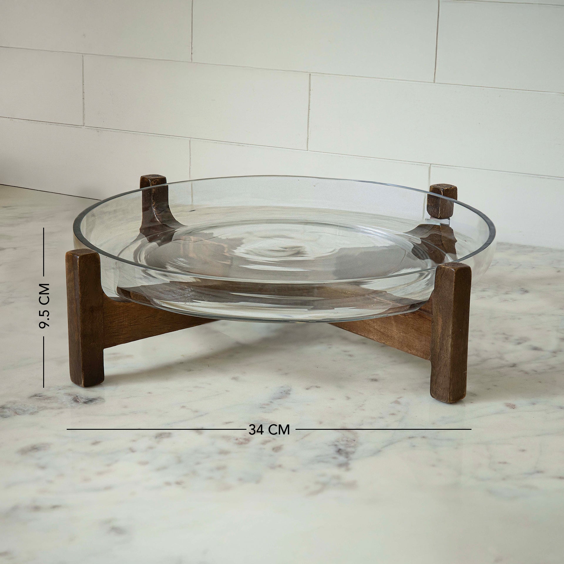Glass bowl with wooden stand