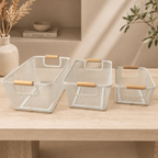 Wooden Handle Mesh Basket (3 Pieces Combo)