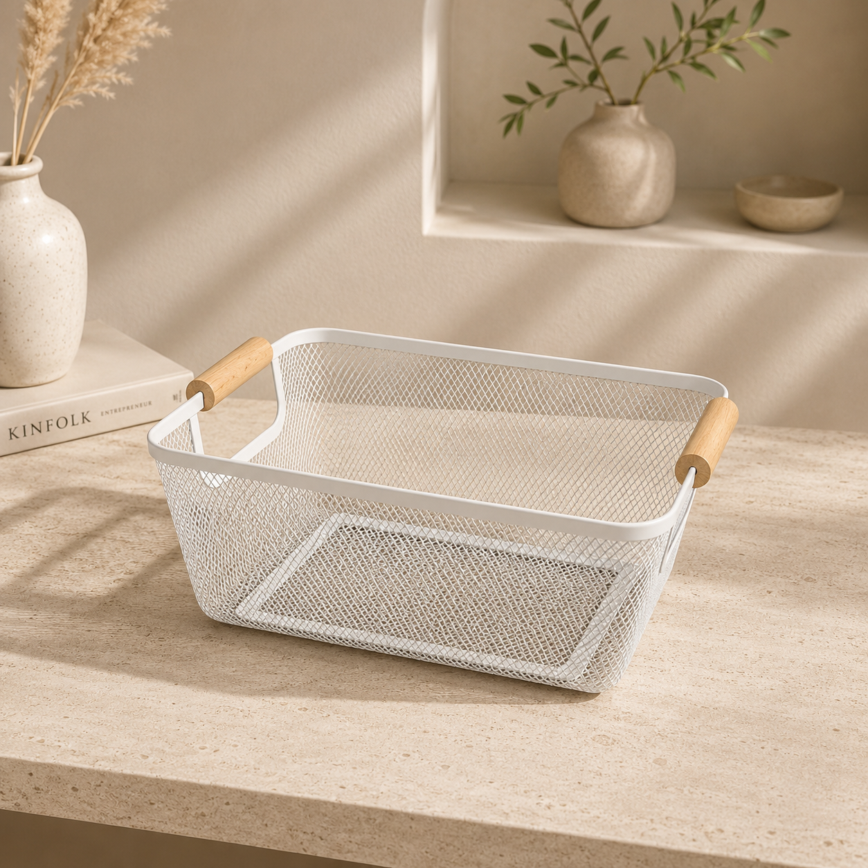 Wooden Handle Mesh Basket - Small