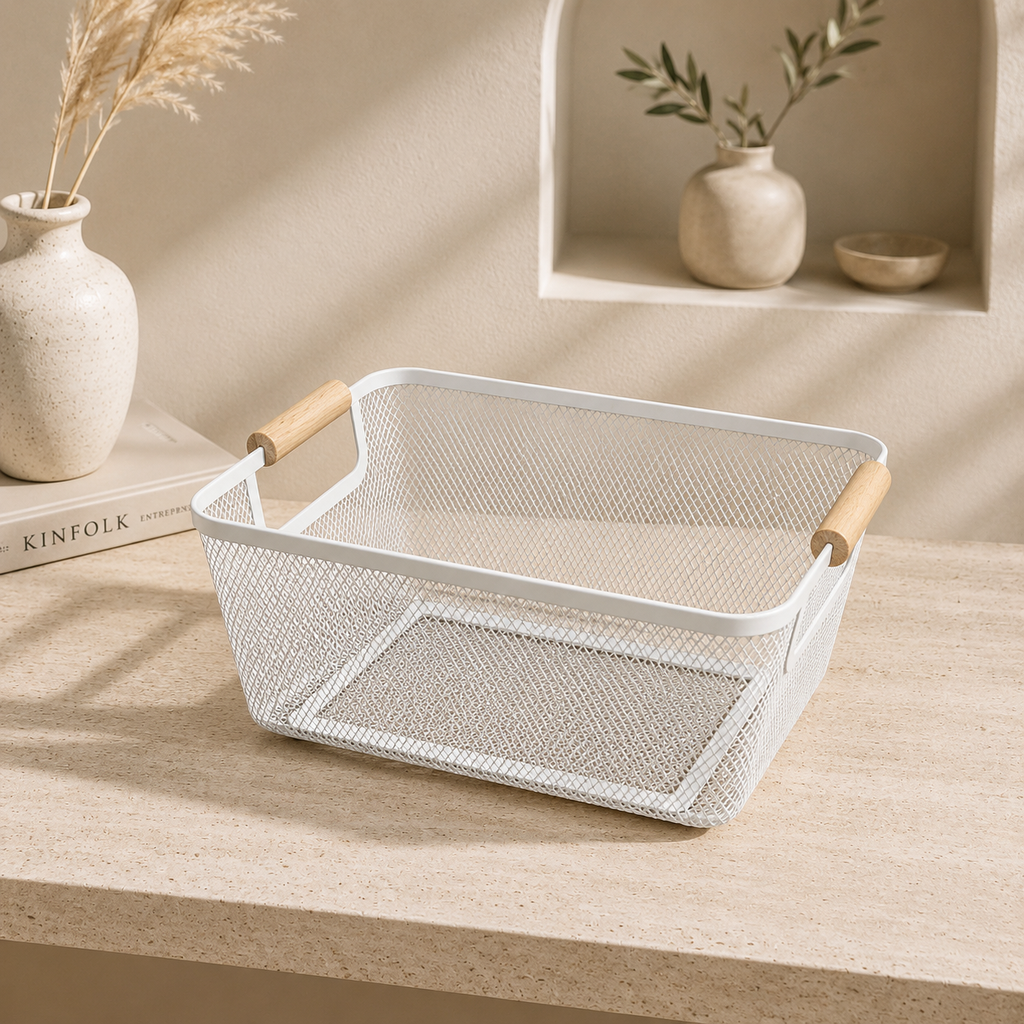 Wooden Handle Mesh Basket - Medium