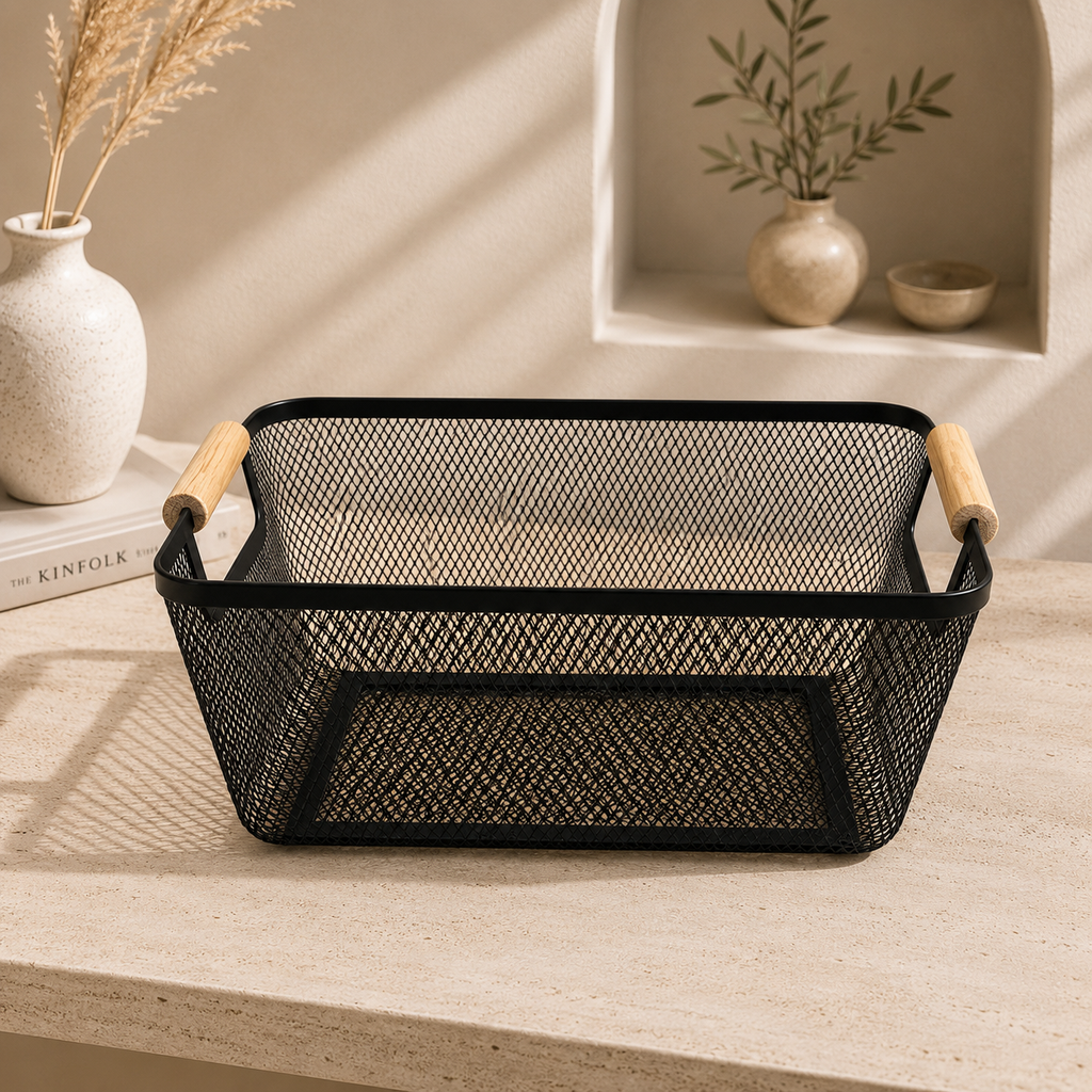 Wooden Handle Mesh Basket - Big