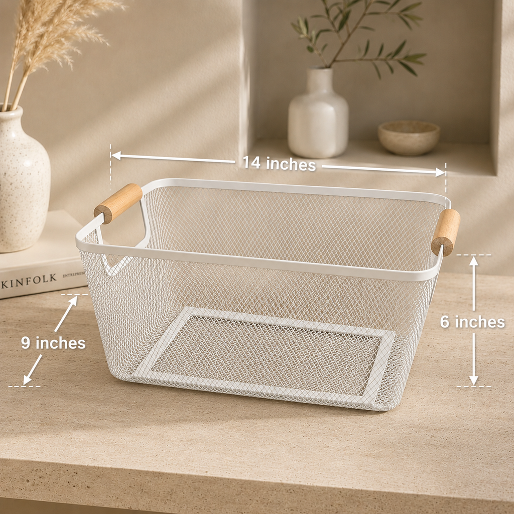 Wooden Handle Mesh Basket (3 Pieces Combo)