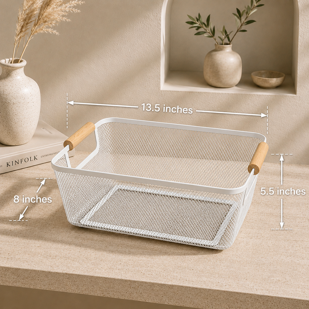 Wooden Handle Mesh Basket - Medium
