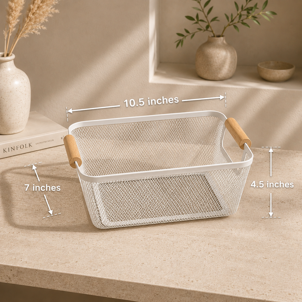 Wooden Handle Mesh Basket (3 Pieces Combo)