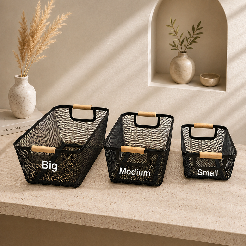 Wooden Handle Mesh Basket - Small