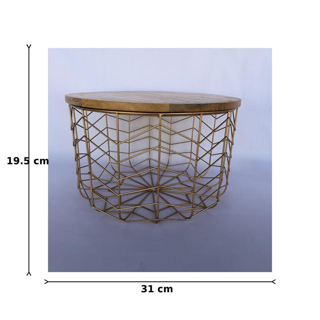 Metal wire Basket with Wooden lid