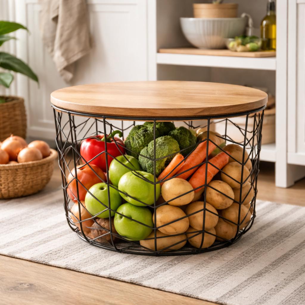 Metal wire Basket with Wooden lid