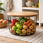 Metal wire Basket with Wooden lid