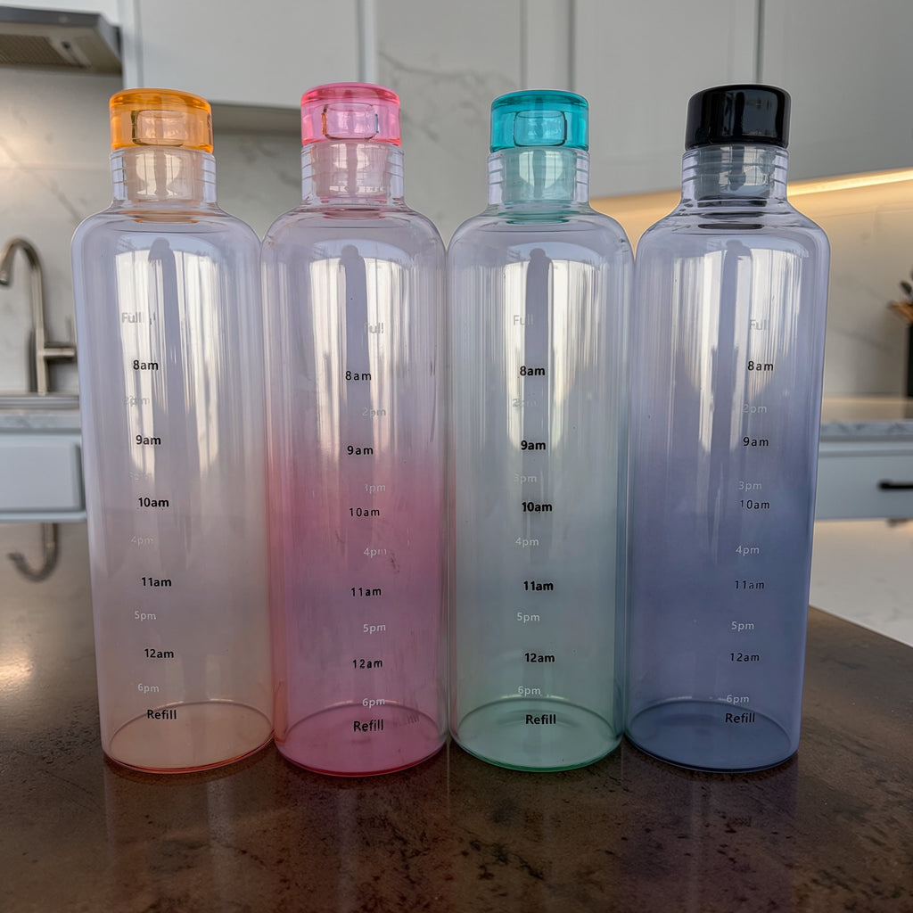 Glass Water Bottle with Time Marker