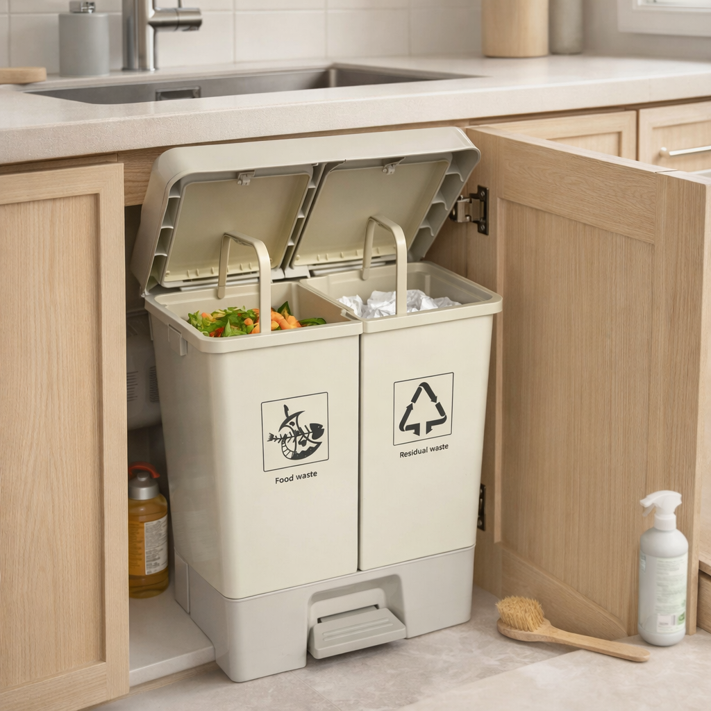Dual compartment kitchen Dustbin with Lid