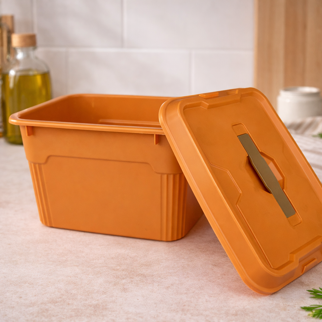 Heavy-Duty Plastic Storage Box with Lid & Side Locks