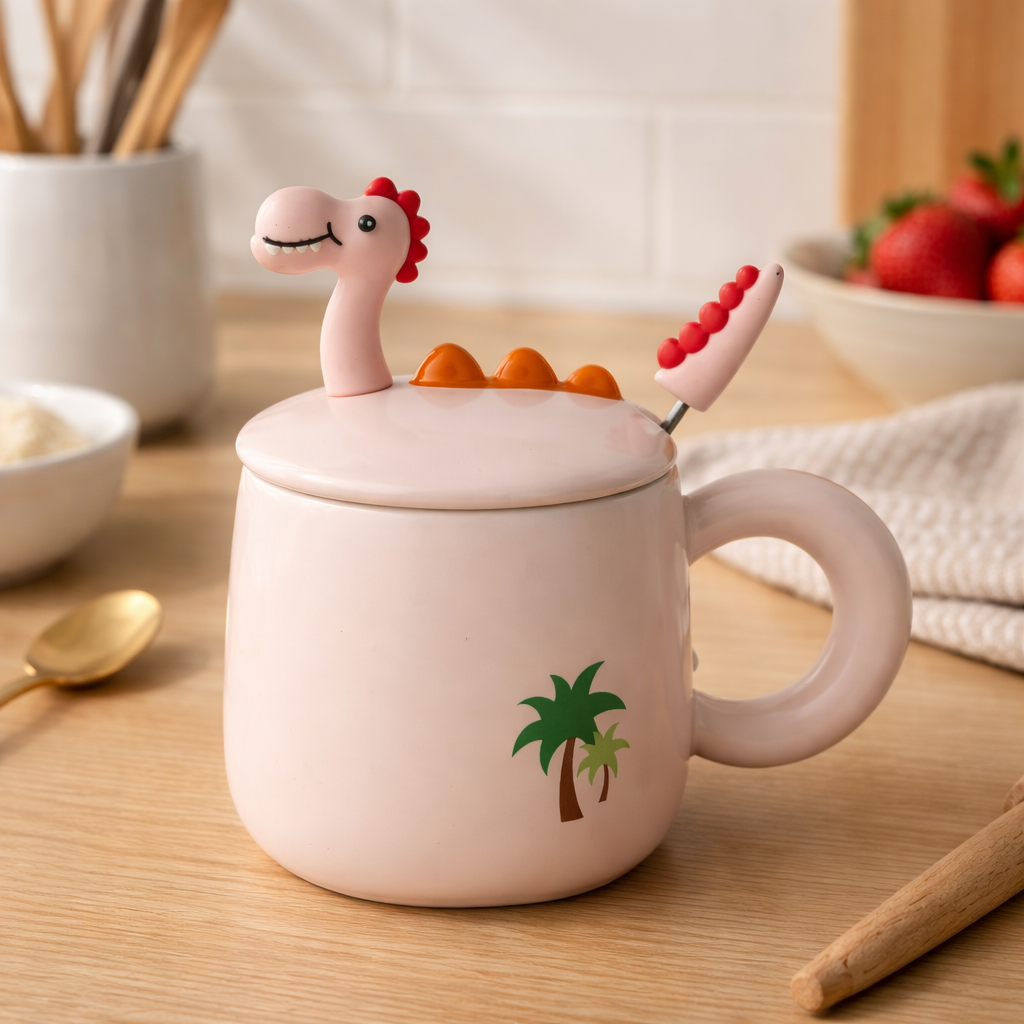 Dino Ceramic Mug with Spoon