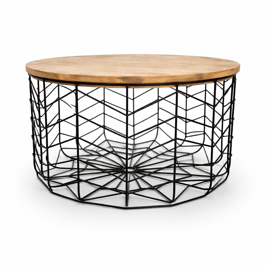 Metal wire Basket with Wooden lid