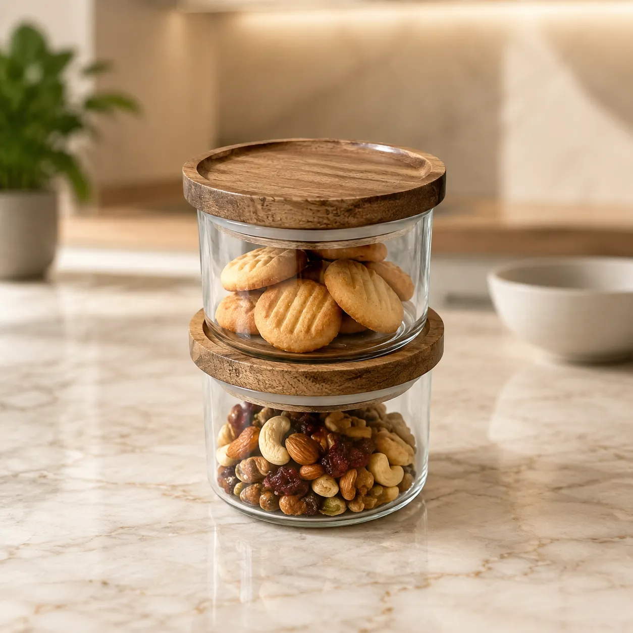 Stackable Glass Jar Set of 2 ( with Airtight lid) 2