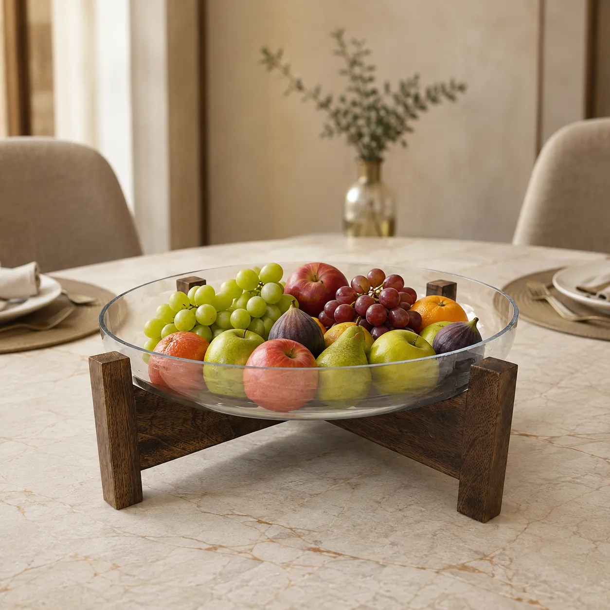 Glass bowl with wooden stand 2