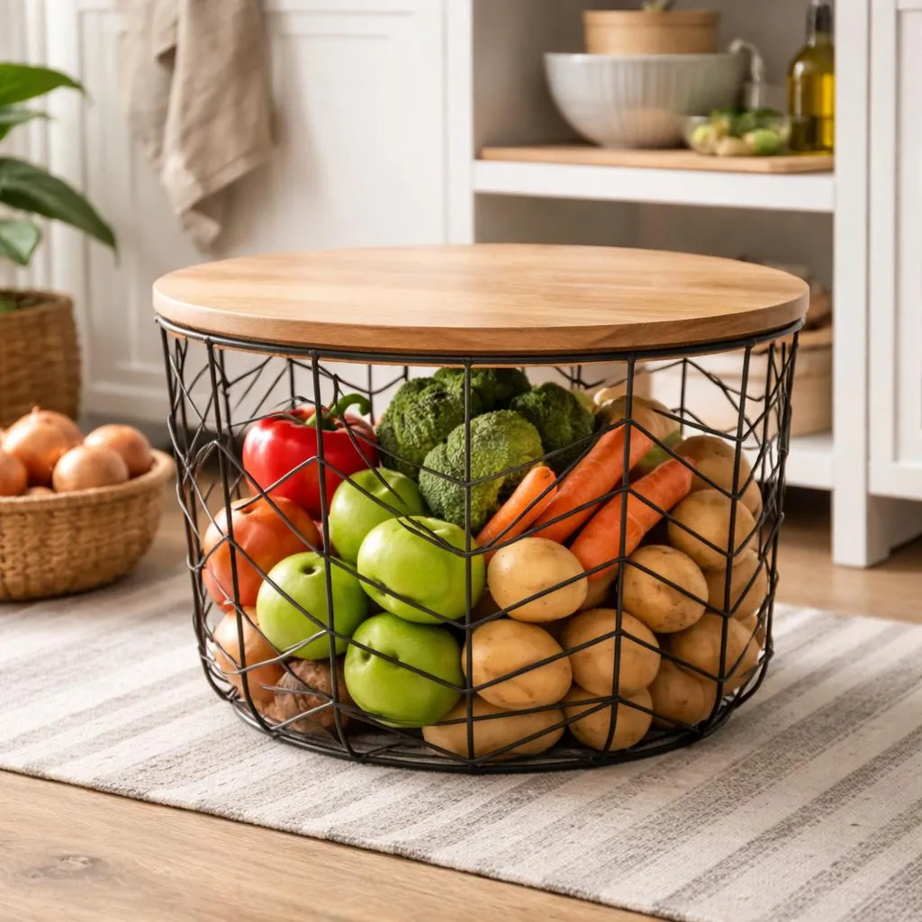 Metal wire Basket with Wooden lid 2